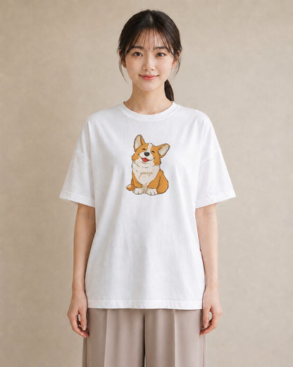 半袖Tシャツ レディース ウェルシュコーギー コーギー 犬 いぬ イラスト カジュアル 女性 旅行用 白T YMAZO