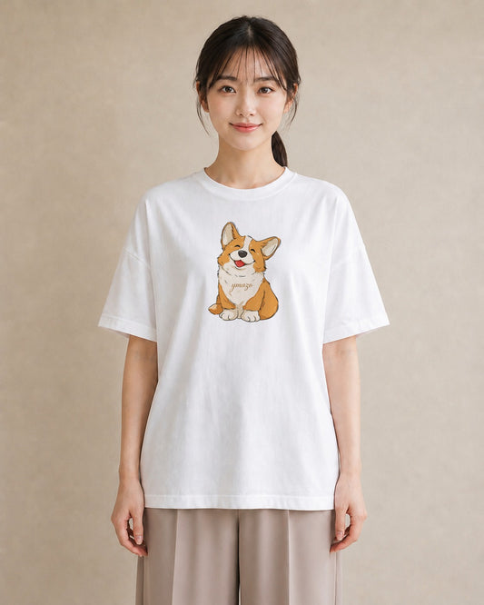 半袖Tシャツ レディース ウェルシュコーギー コーギー 犬 いぬ イラスト カジュアル 女性 旅行用 白T YMAZO
