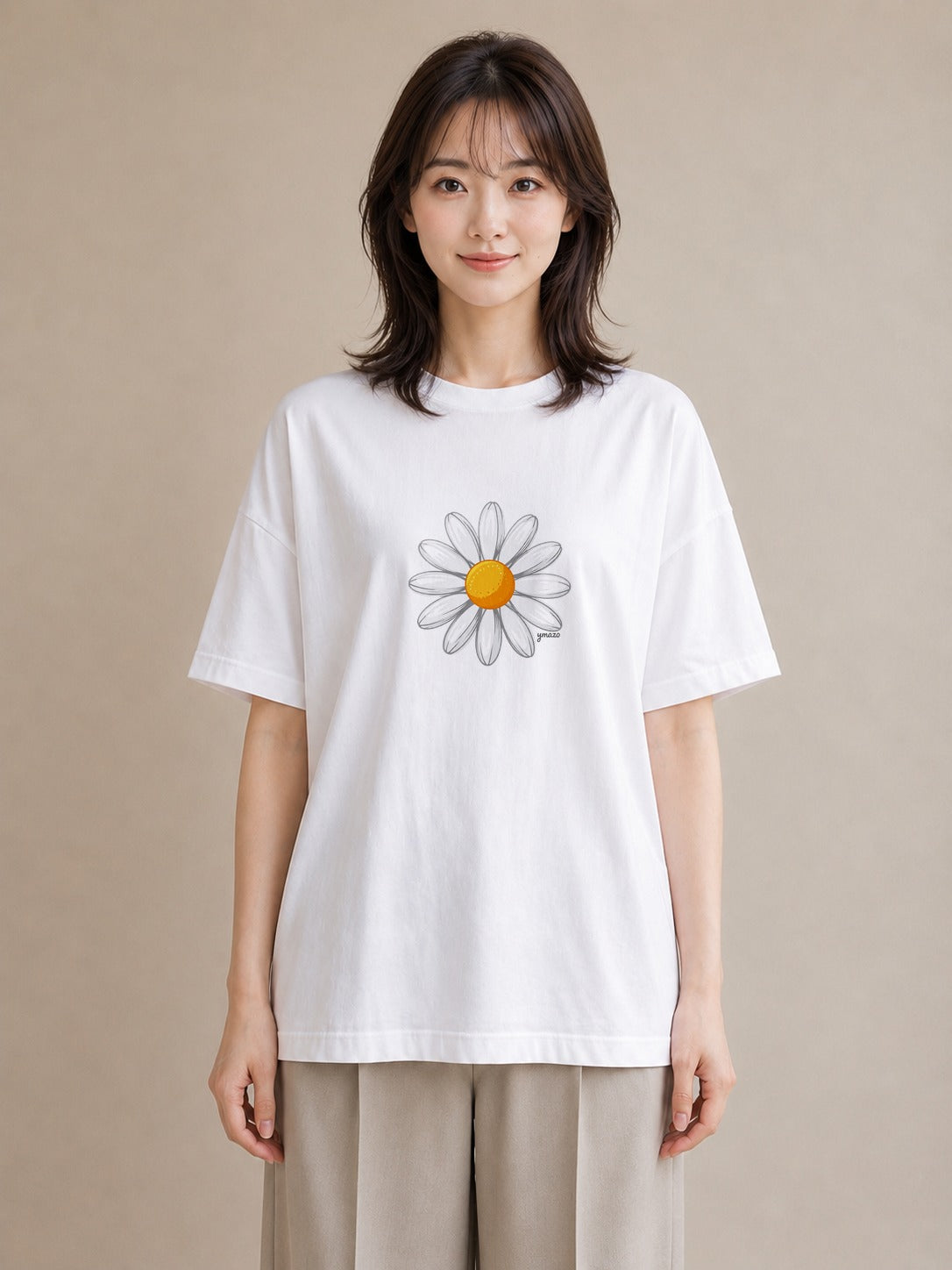 グラフィックTシャツ レディース マーガレット 花 花柄 イラスト 淡色 ラフ レイヤード 白T