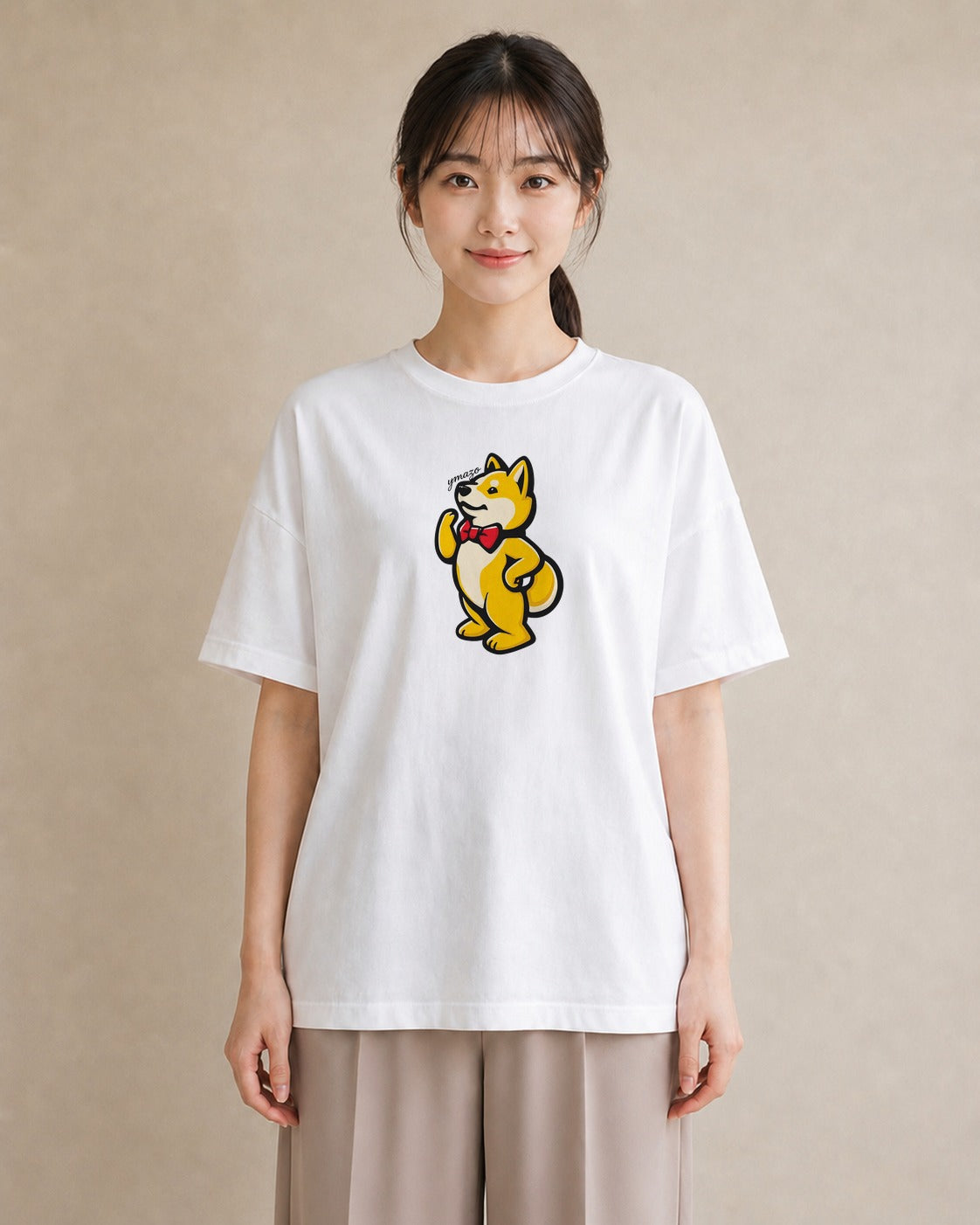 プリントTシャツ レディース 柴犬 しばいぬ 犬 いぬ イラスト 手描き風 在宅 公園 白T YMAZO