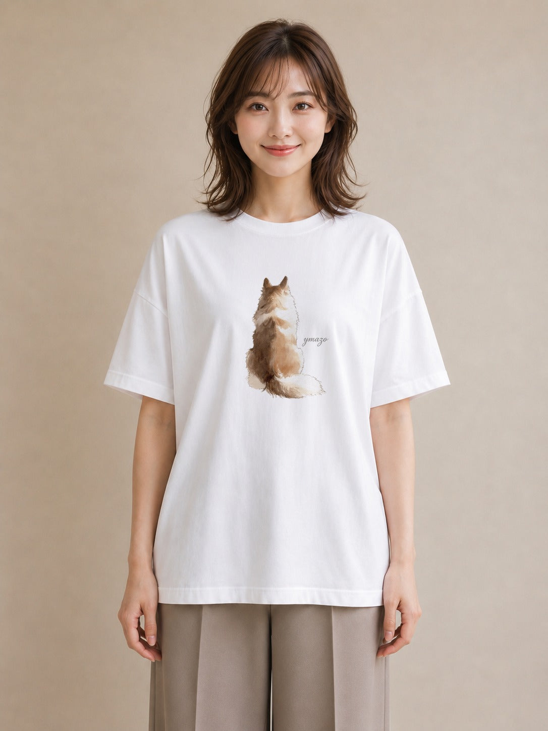 グラフィックTシャツ レディース 保護犬 犬 いぬ イラスト ラフ カジュアルコーデ 買い物 白T YMAZO