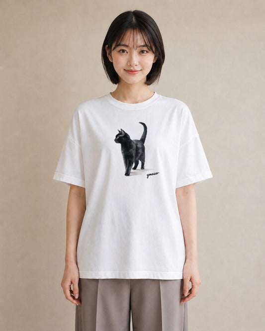 デザインTシャツ レディース サビ猫 猫 ねこ イラスト カフェコーデ 送別ギフト 通勤 白T YMAZO