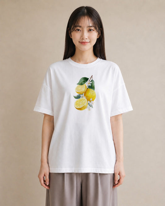 半袖Tシャツ レディース レモン 檸檬 食べ物 フード イラスト カフェコーデ 海 カフェ巡り 白T YMAZO