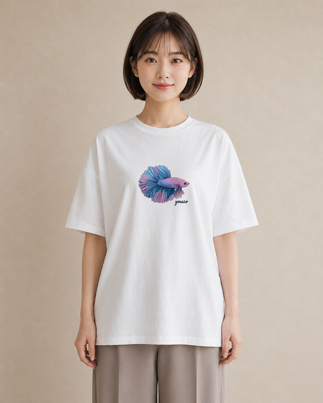 プリントTシャツ レディース 熱帯魚 海の生き物 海 イラスト アート風 ホワイトデー 春服 白T YMAZO