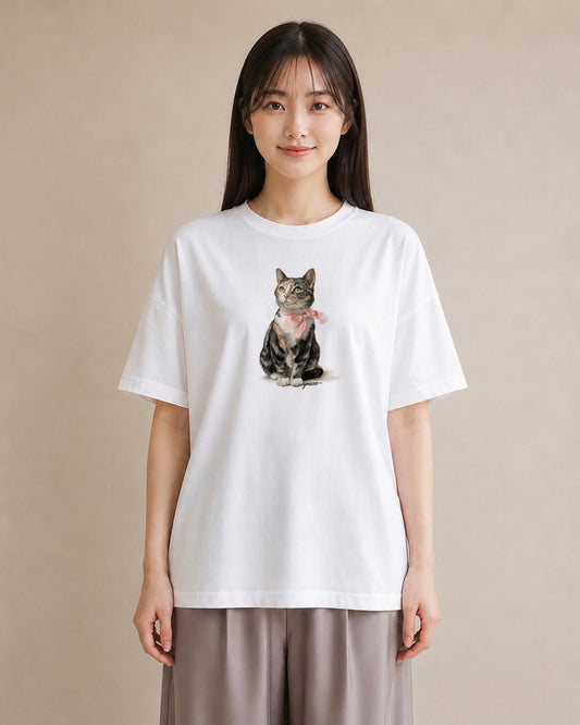 グラフィックTシャツ レディース アビシニアン 猫 ねこ イラスト アート風 親子 20代 白T YMAZO