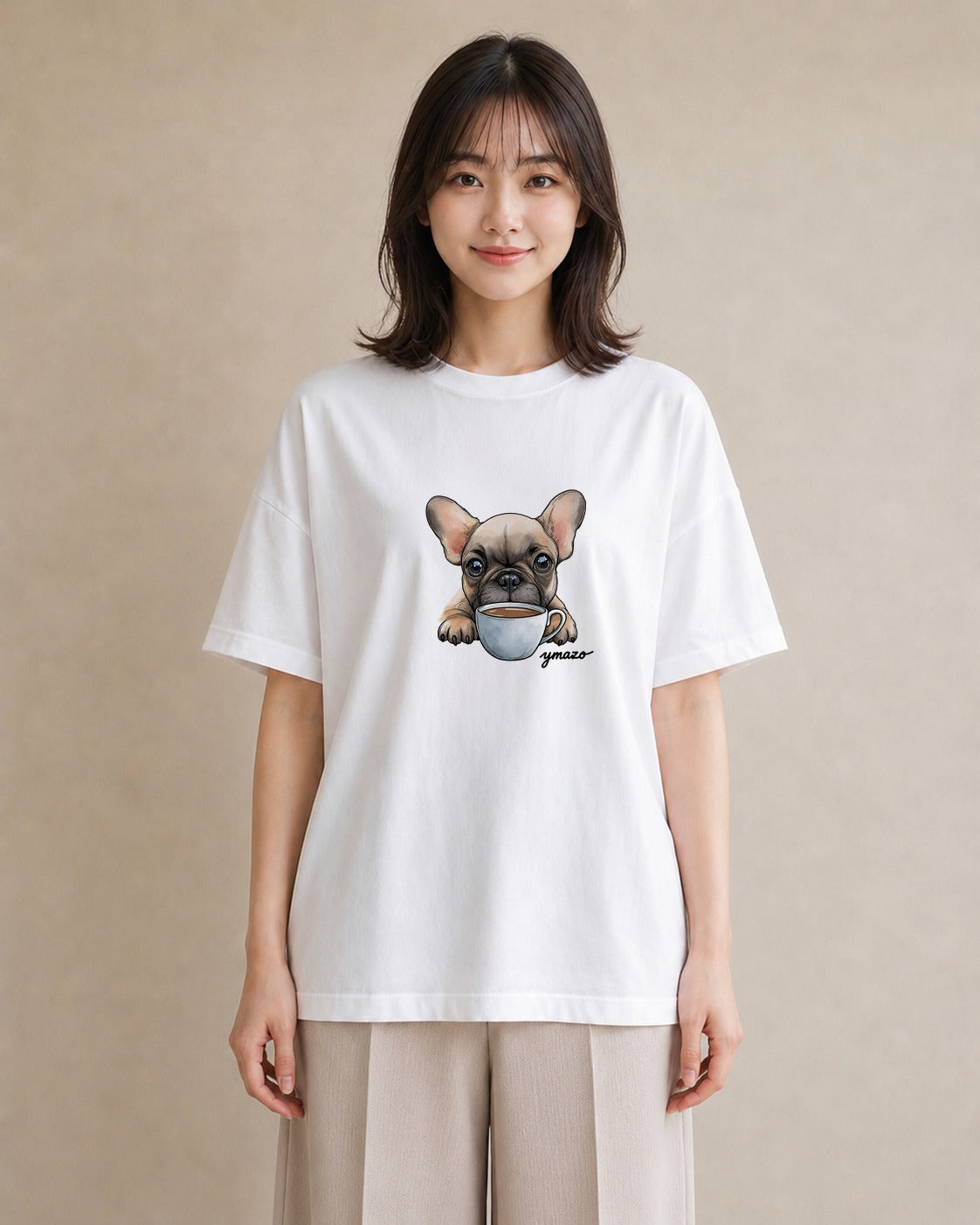 デザインTシャツ レディース フレンチブルドッグ フレブル 犬 いぬ イラスト ガーリー デート 帰省 白T YMAZO