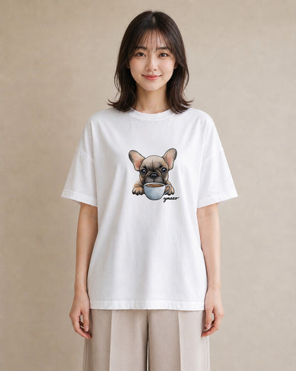 デザインTシャツ レディース フレンチブルドッグ フレブル 犬 いぬ イラスト ガーリー デート 帰省 白T YMAZO