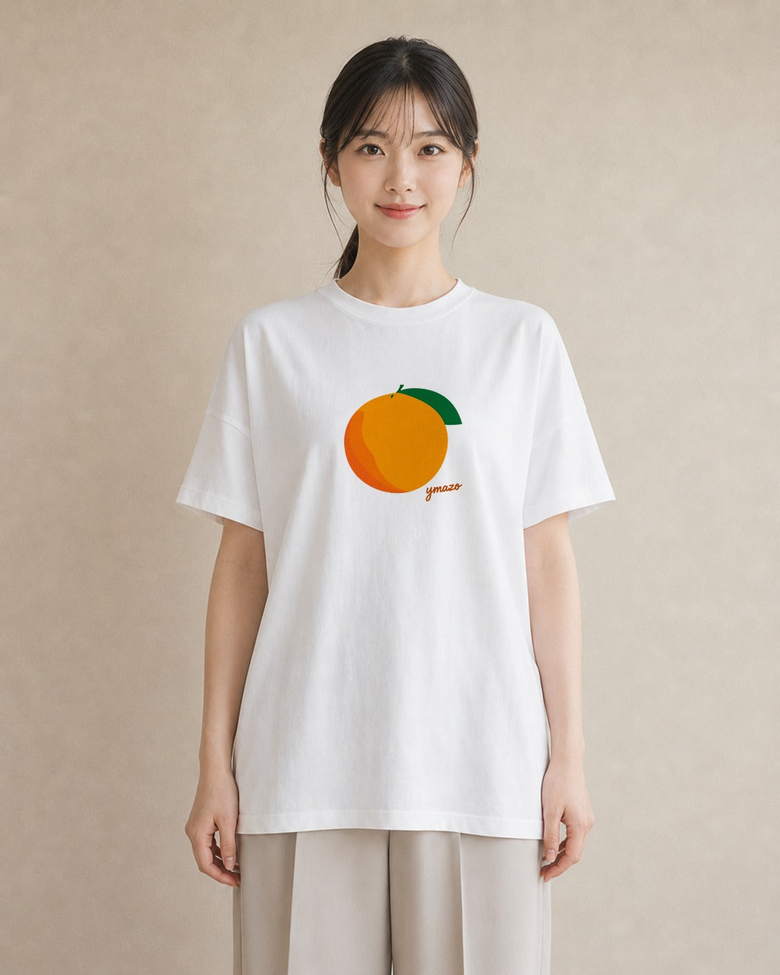 デザインTシャツ レディース みかん 食べ物 フード イラスト ラフ ルームウェア ギフト 白T YMAZO