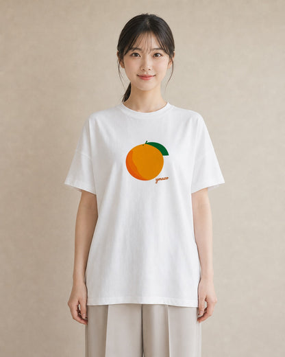 デザインTシャツ レディース みかん 食べ物 フード イラスト ラフ ルームウェア ギフト 白T YMAZO