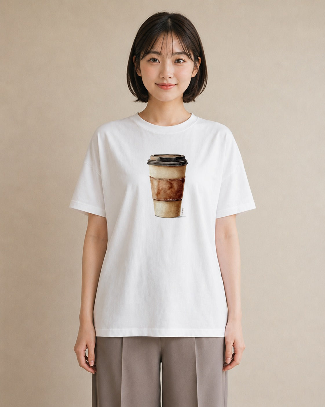 デザインTシャツ レディース カフェラテ 食べ物 フード イラスト 普段使い 通学 誕生日プレゼント 白T YMAZO