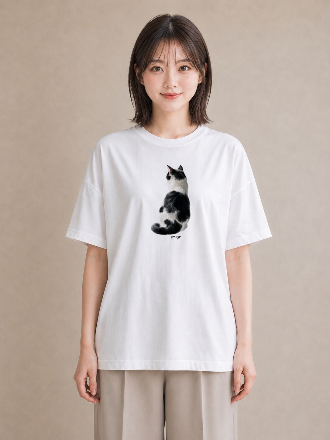 プリントTシャツ レディース サバトラ 猫 ねこ イラスト 上品 カジュアルコーデ 買い物 白T YMAZO