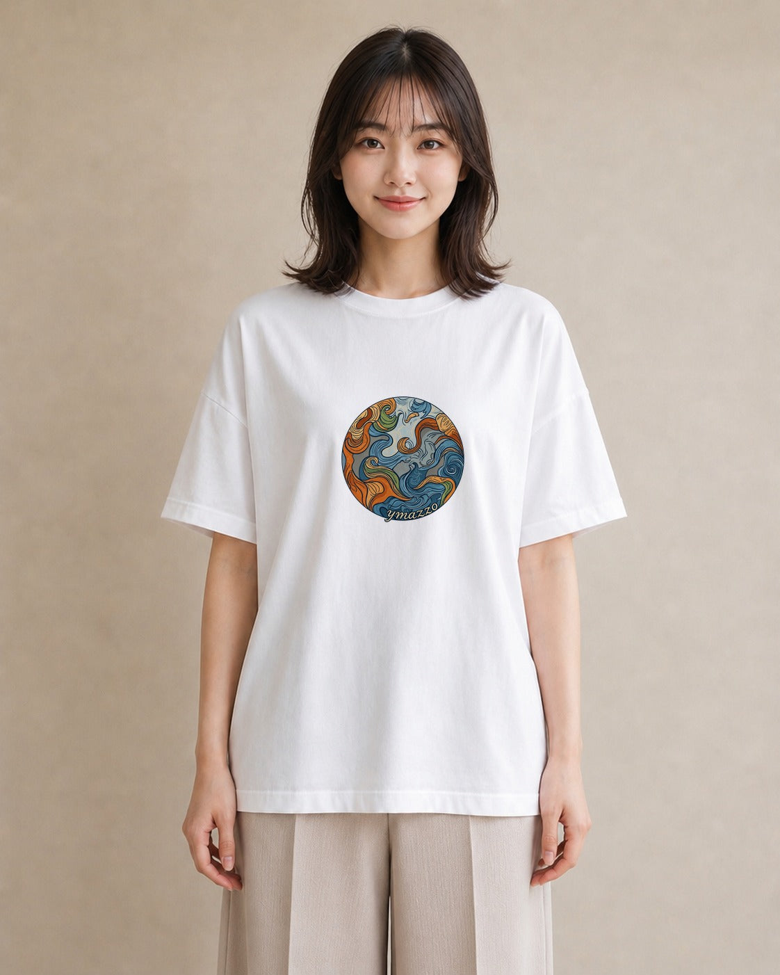 プリントTシャツ レディース 土星 星空 宇宙 イラスト 上品 ギフト 母の日 白T YMAZO