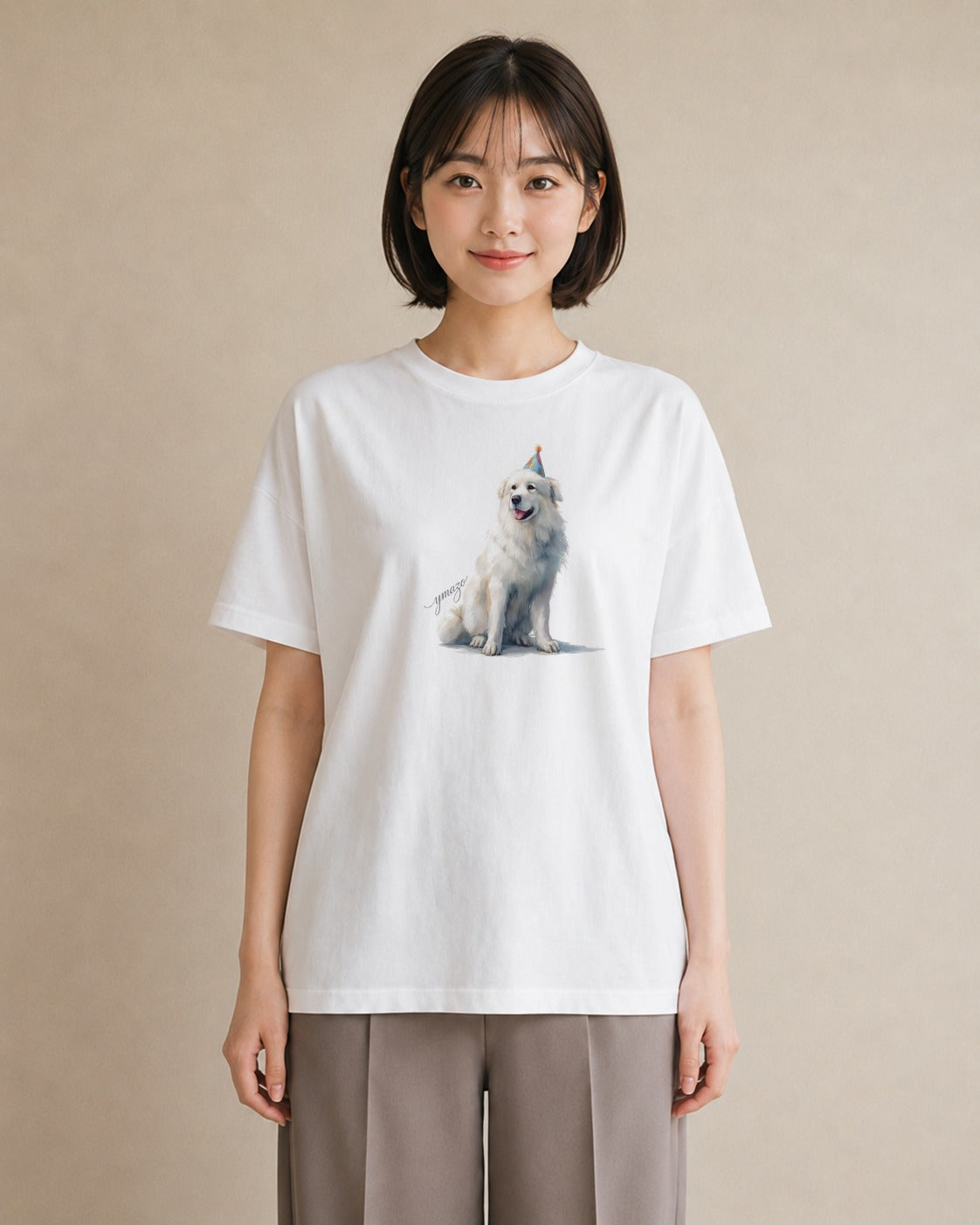 デザインTシャツ レディース 黒柴 犬 いぬ イラスト 淡色 レイヤード 友達ギフト 白T YMAZO