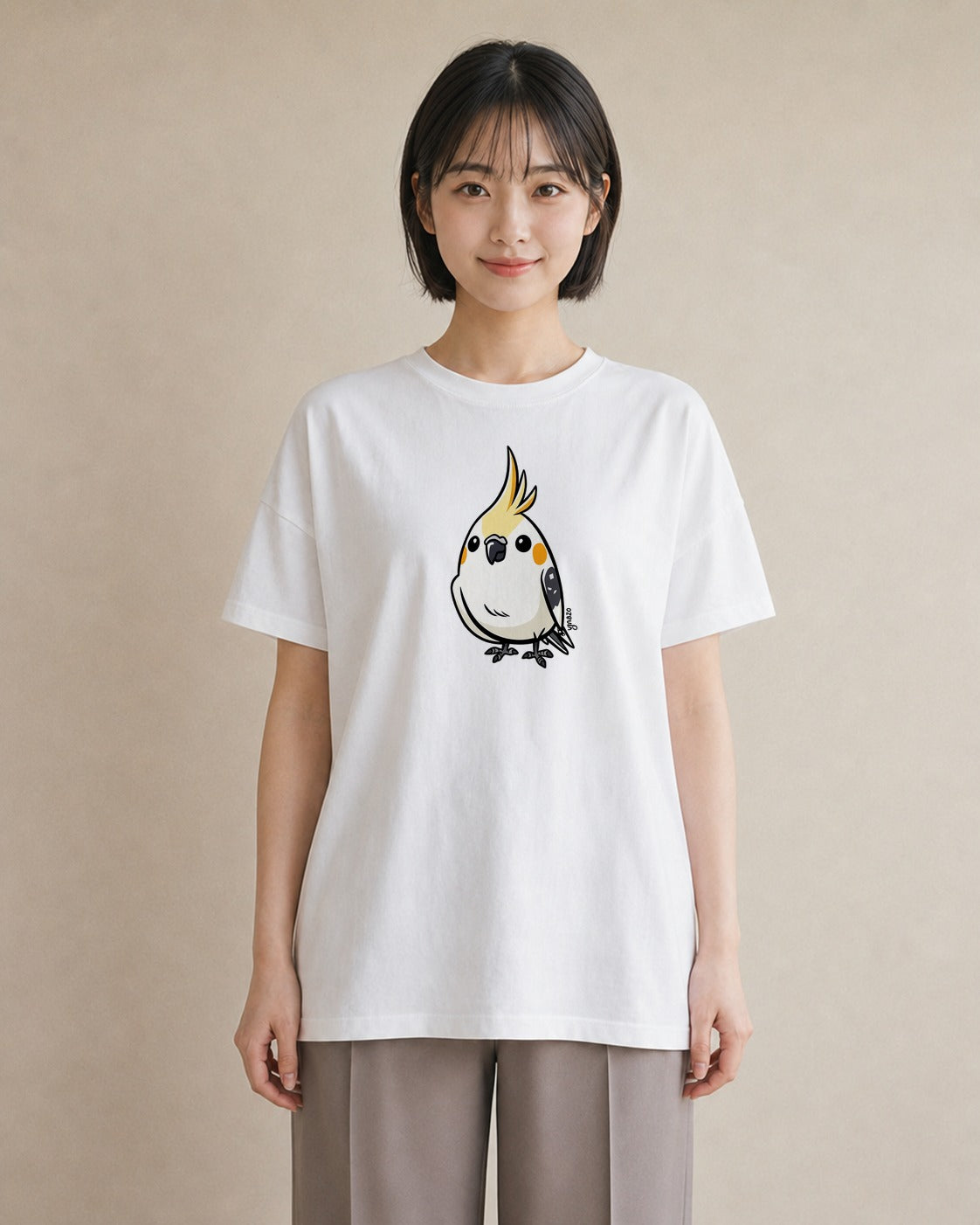 Tシャツ レディース オカメインコ ペット 動物 イラスト 韓国風 デート 帰省 白T YMAZO