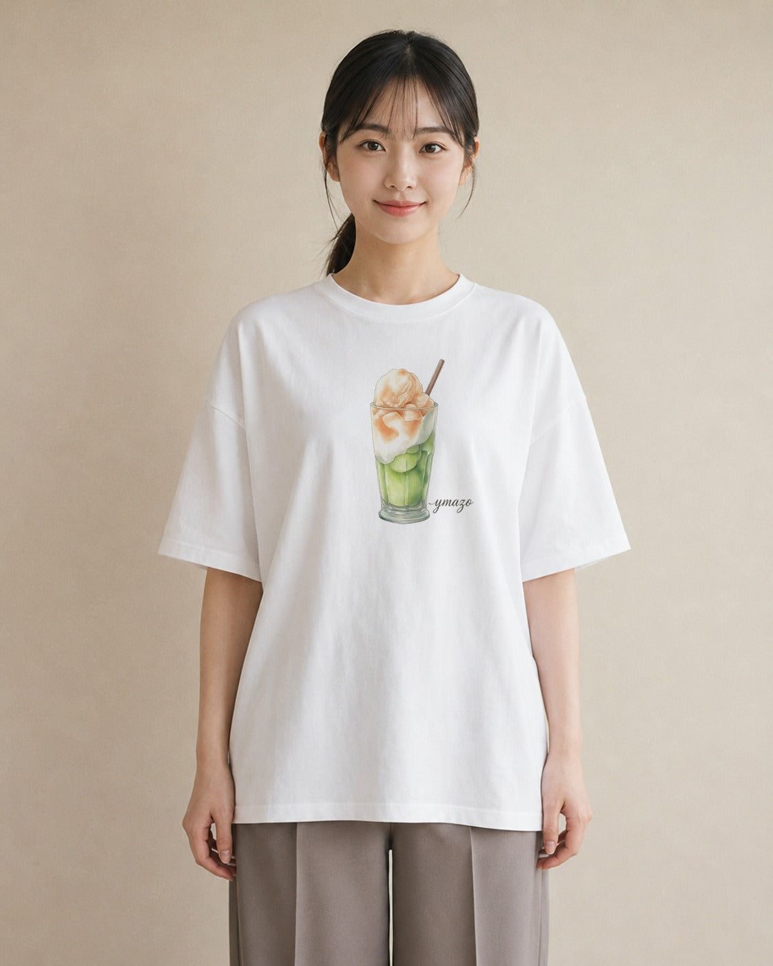グラフィックTシャツ レディース カフェオレ 食べ物 フード イラスト ラフ 女性 旅行用 白T YMAZO