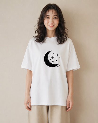 Tシャツ レディース 月と星 星空 ムーン イラスト モード 姉妹 送別ギフト 白T YMAZO