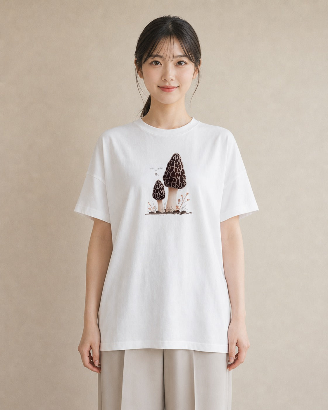 グラフィックTシャツ レディース きのこ 植物 ボタニカル イラスト シック ビーチ デイリーウェア 白T YMAZO