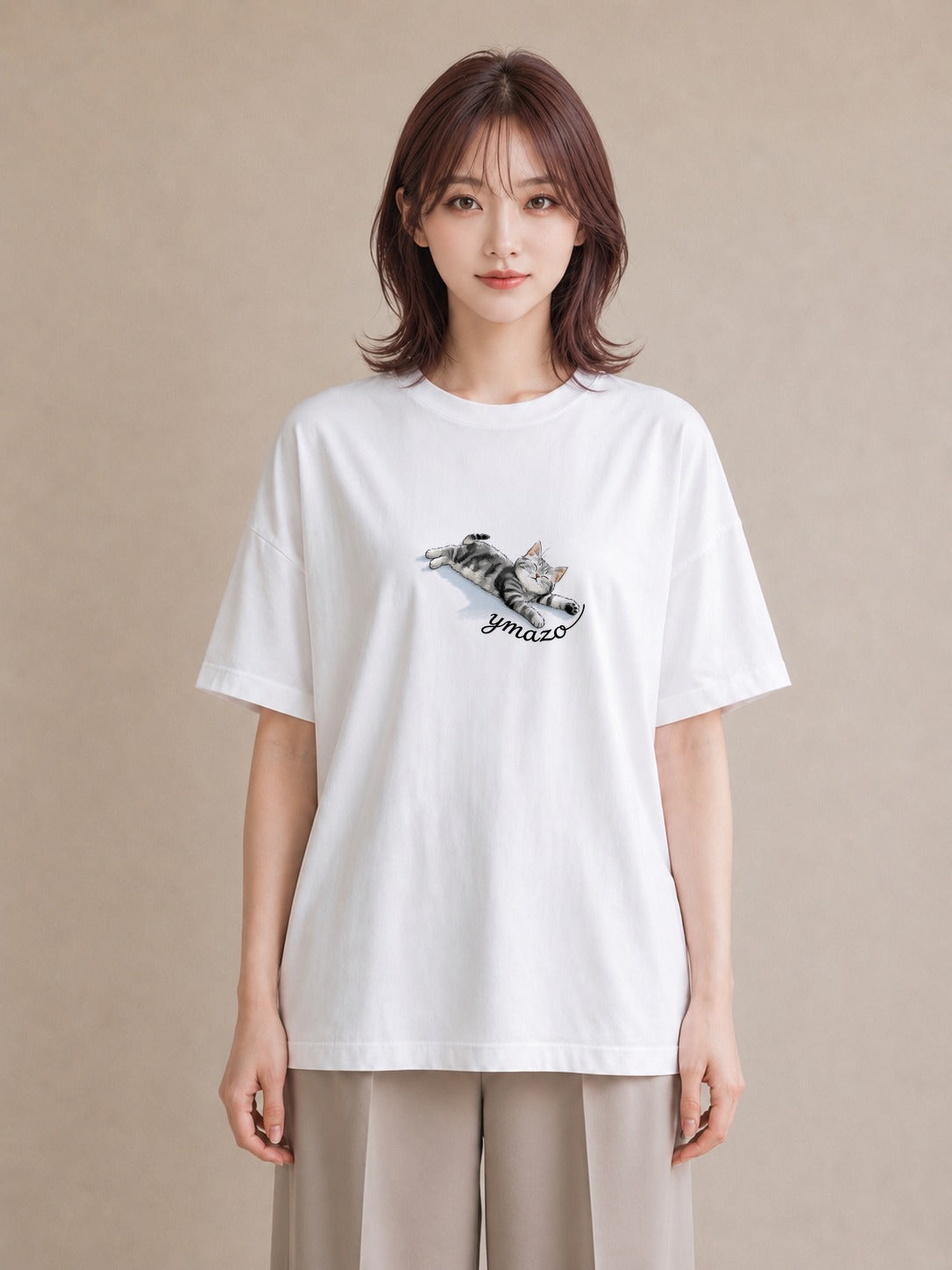 デザインTシャツ レディース ねこ 猫 ネコ イラスト ポップ 社会人 女性 白T YMAZO