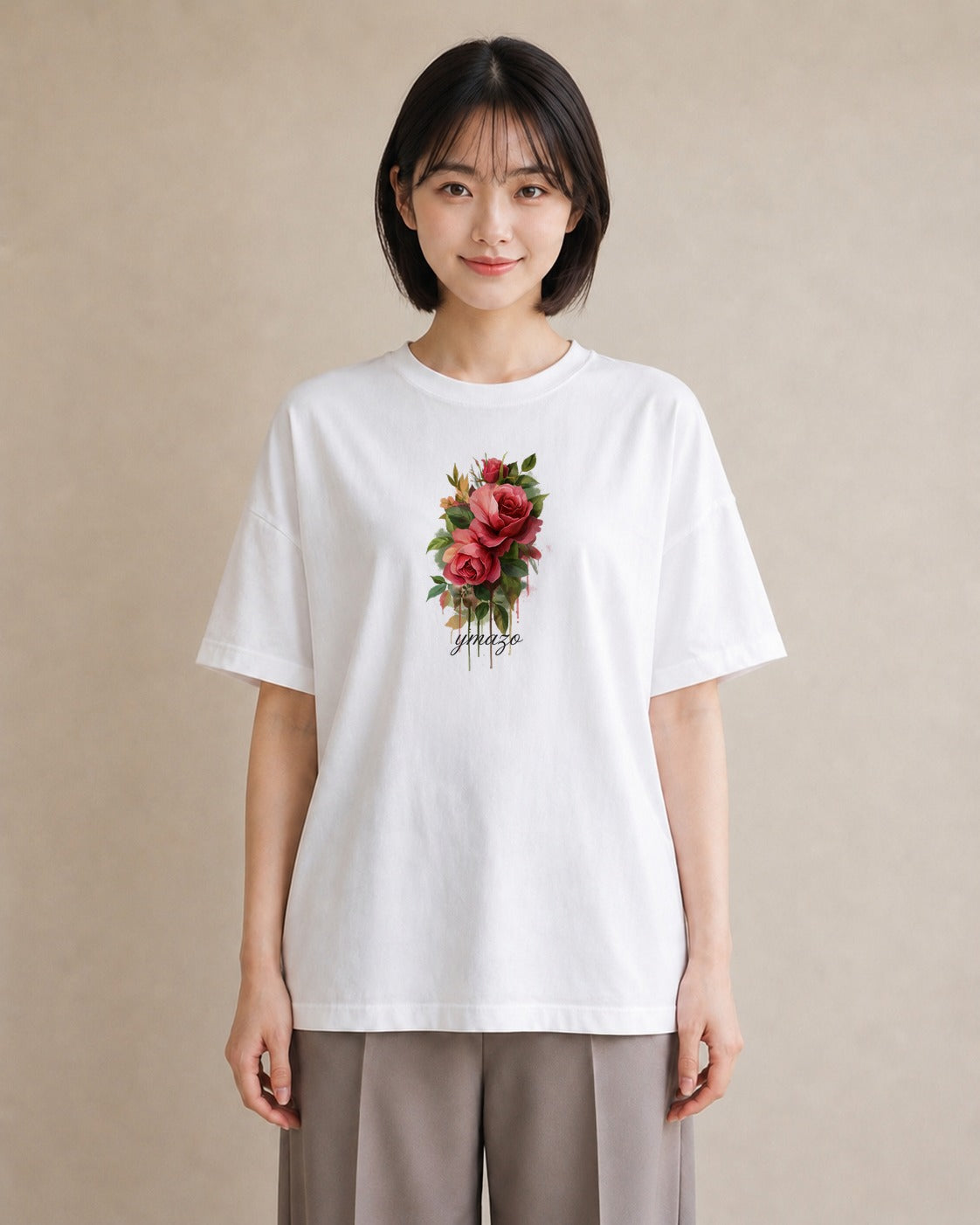 半袖Tシャツ レディース 花 花柄 イラスト フェミニン 母娘コーデ 自分用 白T