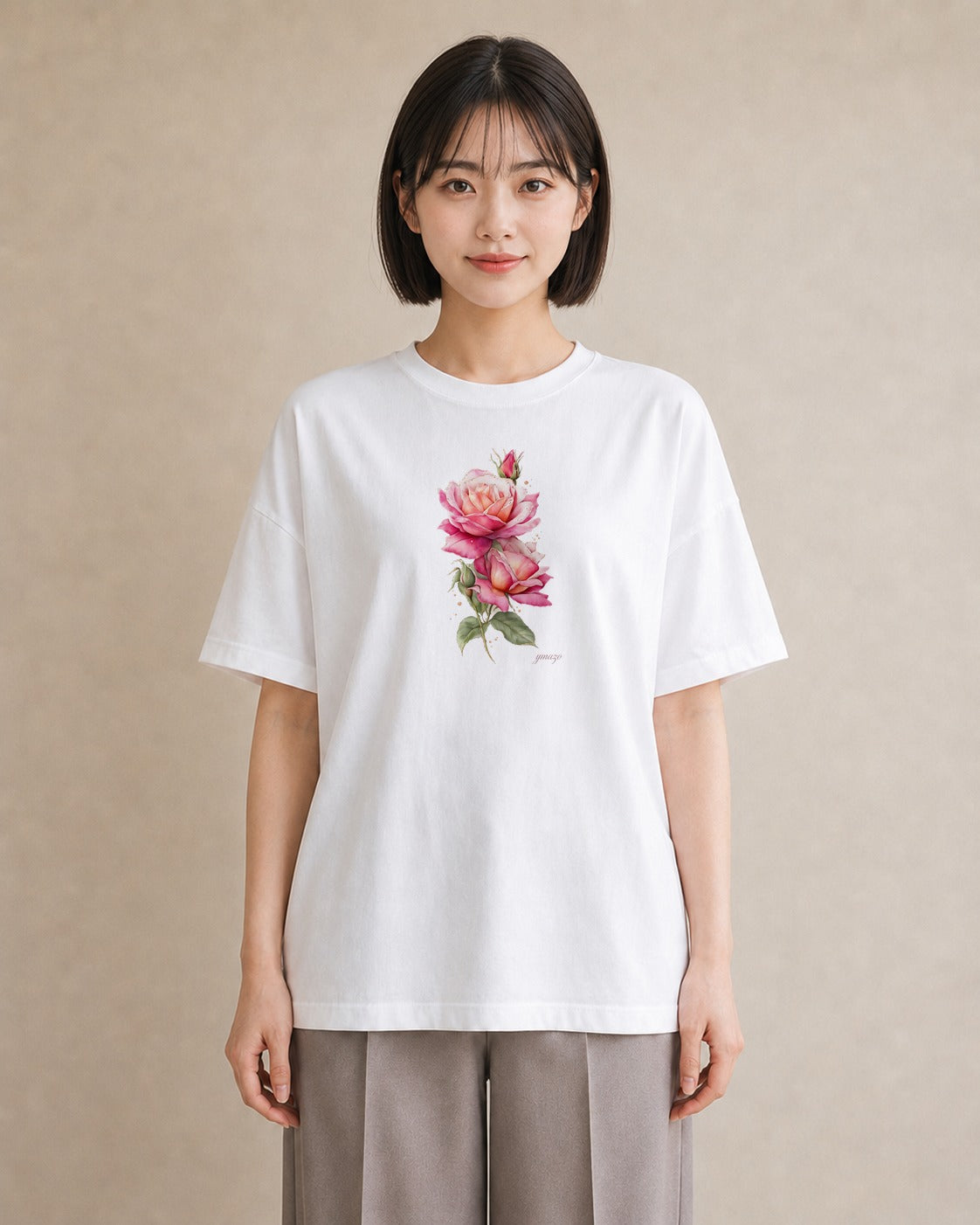 グラフィックTシャツ レディース バラ 薔薇 ローズ 花 花柄 イラスト 個性的 海 カフェ巡り 白T