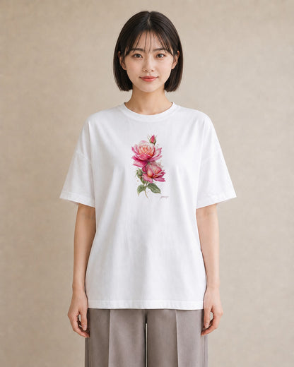 グラフィックTシャツ レディース バラ 薔薇 ローズ 花 花柄 イラスト 個性的 海 カフェ巡り 白T