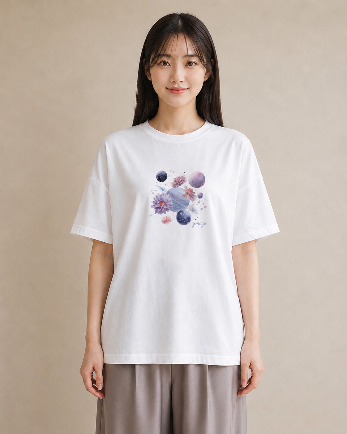 デザインTシャツ レディース 水瓶座 星空 宇宙 イラスト ナチュラル デート 帰省 白T YMAZO