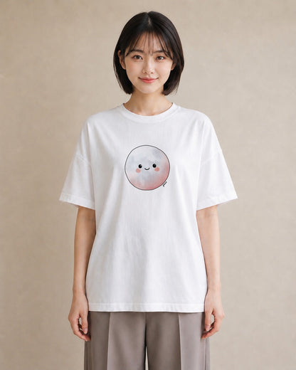 半袖Tシャツ レディース 月 星空 宇宙 イラスト 淡色 買い物 夏コーデ 白T YMAZO