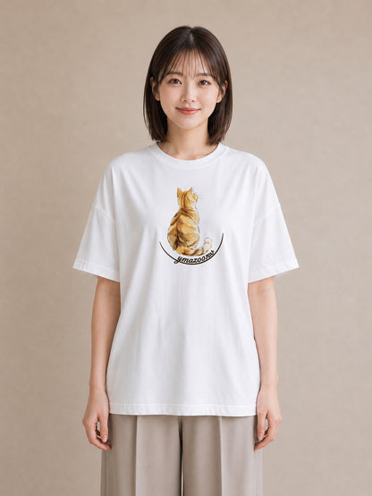 グラフィックTシャツ レディース 猫 ねこ イラスト 線画 海 カフェ巡り 白T YMAZO