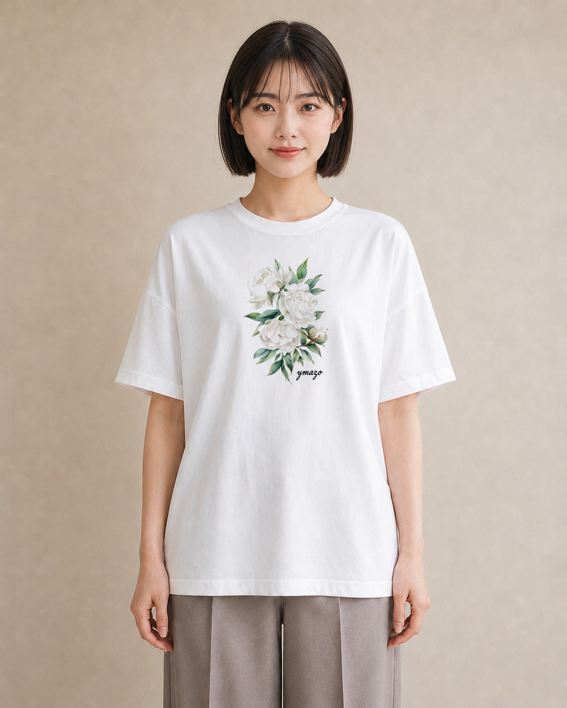 プリントTシャツ レディース 椿 花 花柄 イラスト シック ギフト 母の日 白T