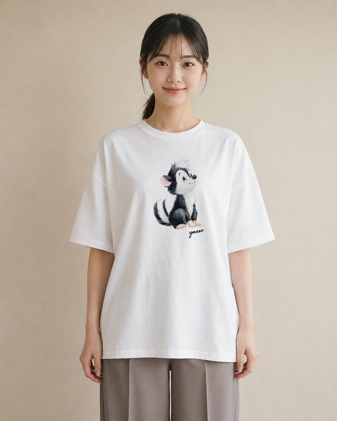 デザインTシャツ レディース わんこ 犬 いぬ イラスト ゆるコーデ 在宅 公園 白T YMAZO