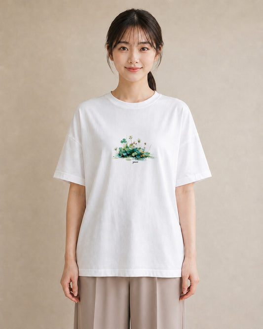 デザインTシャツ レディース クローバー 四つ葉 花 花柄 イラスト お洒落 ホワイトデー 春服 白T YMAZO