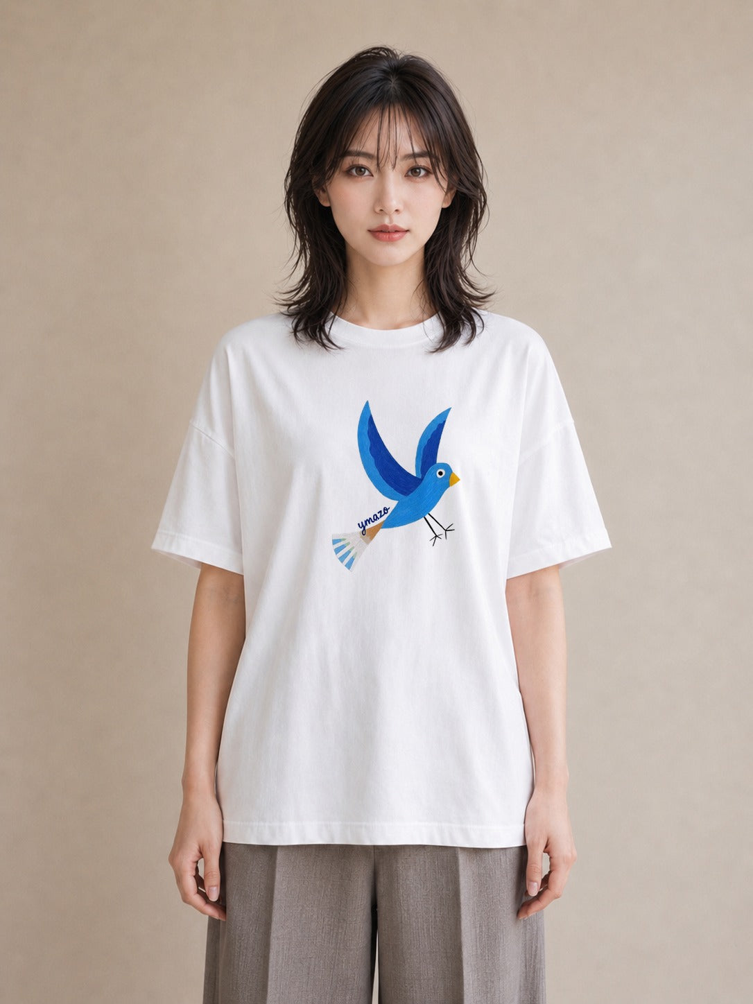 グラフィックTシャツ レディース 遠い家と鳥 風景 鳥 ナチュラル アンティーク イラスト 線画 おしゃれギフト 社会人 白T YMAZO