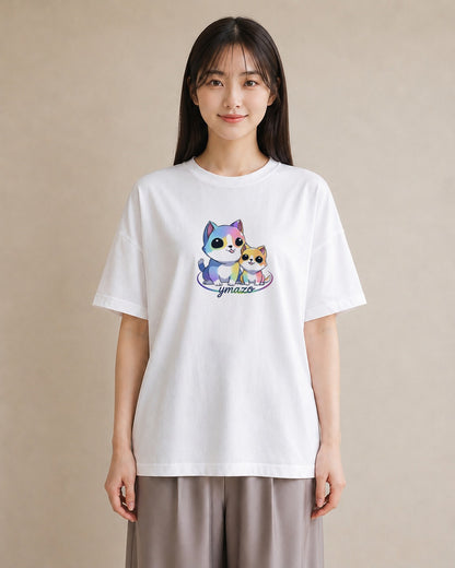 プリントTシャツ レディース ニャンコ 猫 ねこ イラスト モード お出かけ 普段着 白T YMAZO
