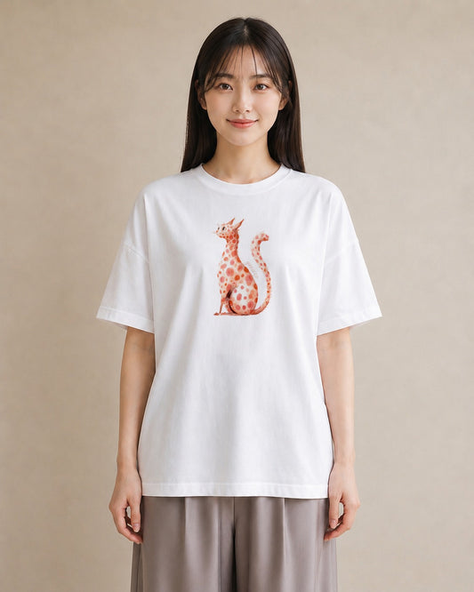 半袖Tシャツ レディース おすわり猫 猫 ねこ イラスト ユニーク 公園 ママ 白T YMAZO