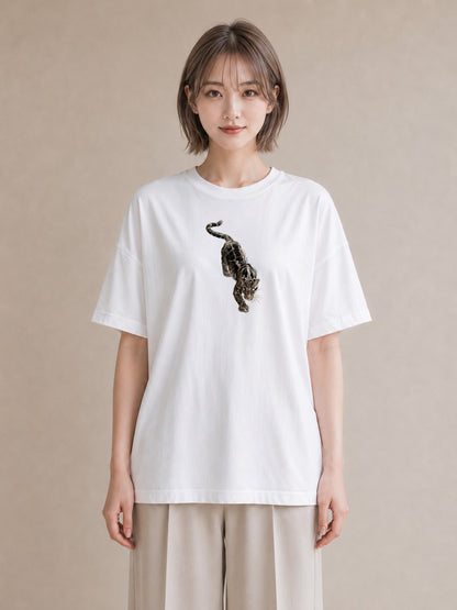 半袖Tシャツ レディース ベンガル 猫 ねこ イラスト カフェコーデ ペアコーデ 秋コーデ 白T YMAZO