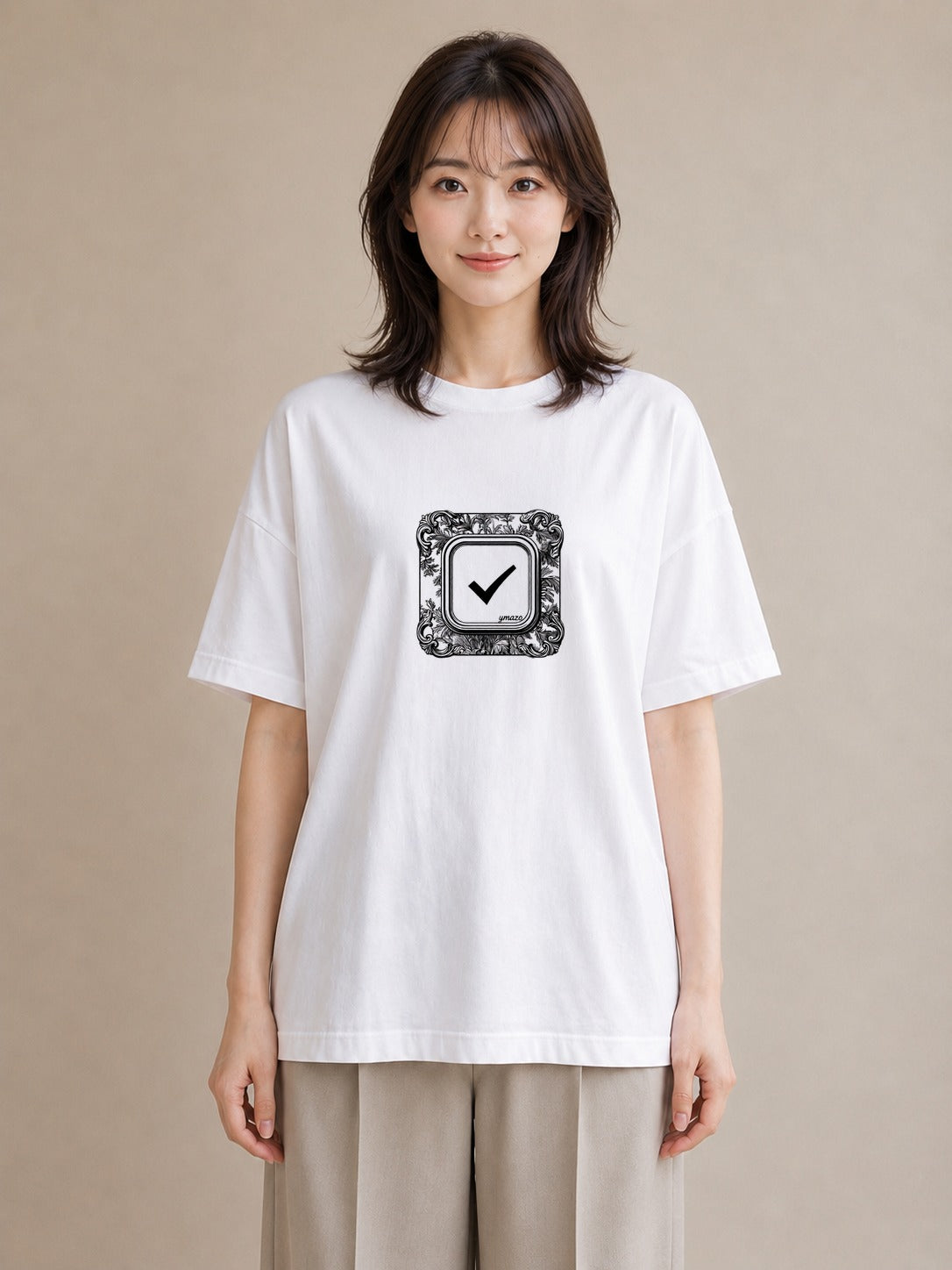 プリントTシャツ レディース 手鏡 アンティーク レトロ ナチュラル イラスト お洒落 通勤 在宅 白T YMAZO