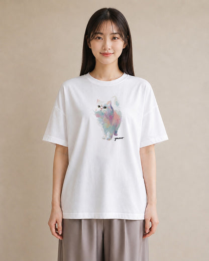 Tシャツ レディース メインクーン 猫 ねこ イラスト 水彩風 20代 カジュアルコーデ 白T YMAZO