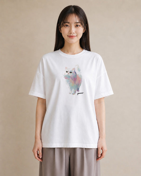 Tシャツ レディース メインクーン 猫 ねこ イラスト 水彩風 20代 カジュアルコーデ 白T YMAZO