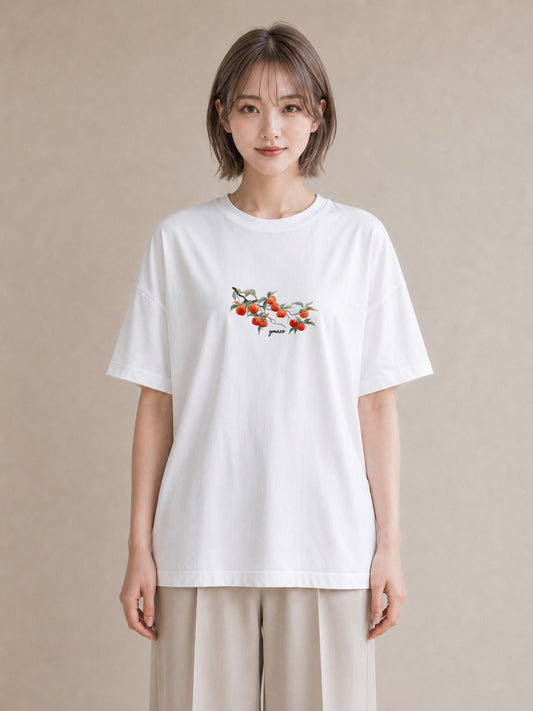 グラフィックTシャツ レディース みかん 食べ物 フード イラスト モード 夏コーデ 通学 白T YMAZO
