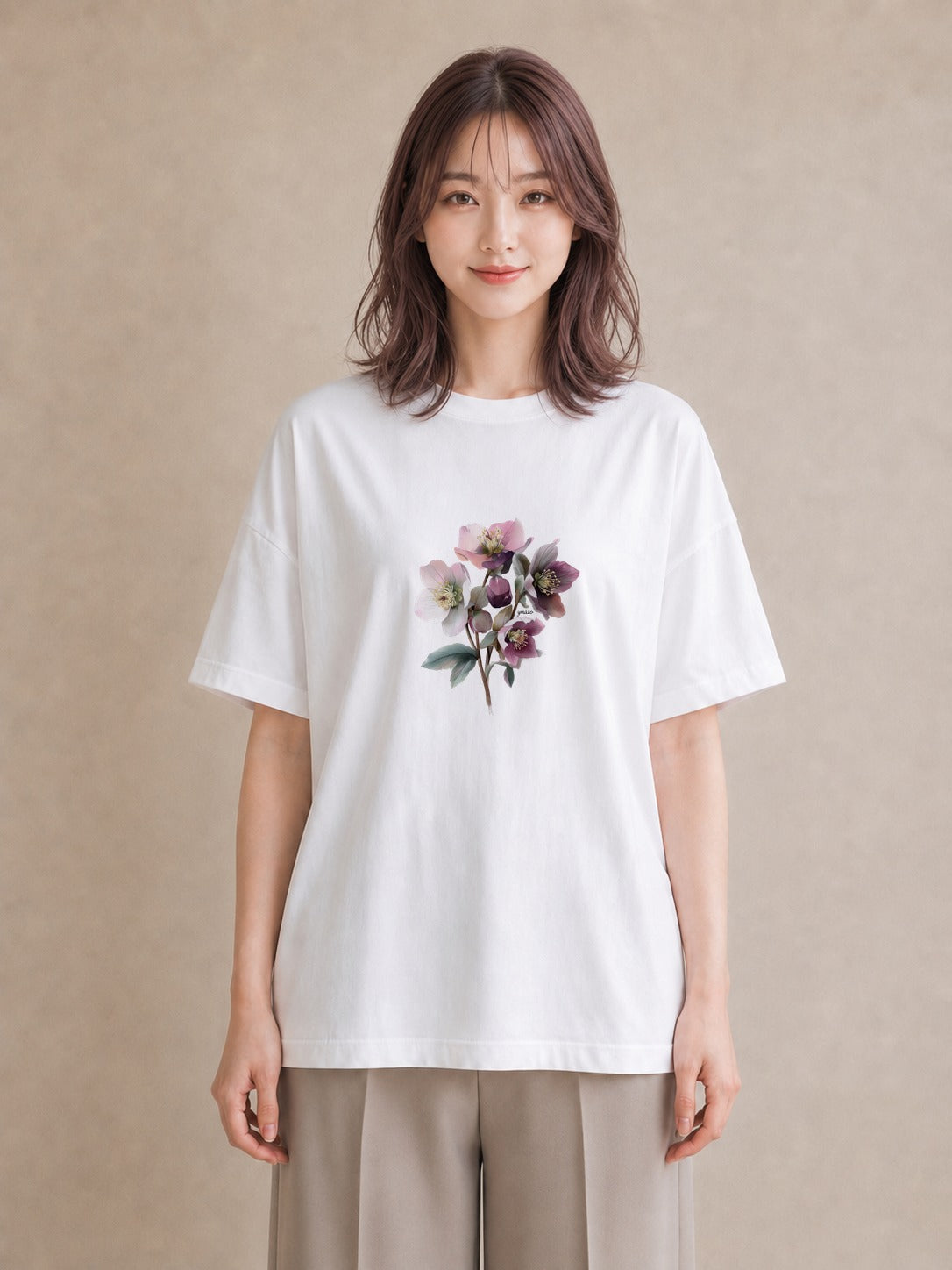 半袖Tシャツ レディース スミレ 花 花柄 イラスト 水彩風 敬老の日 ホワイトデー 白T