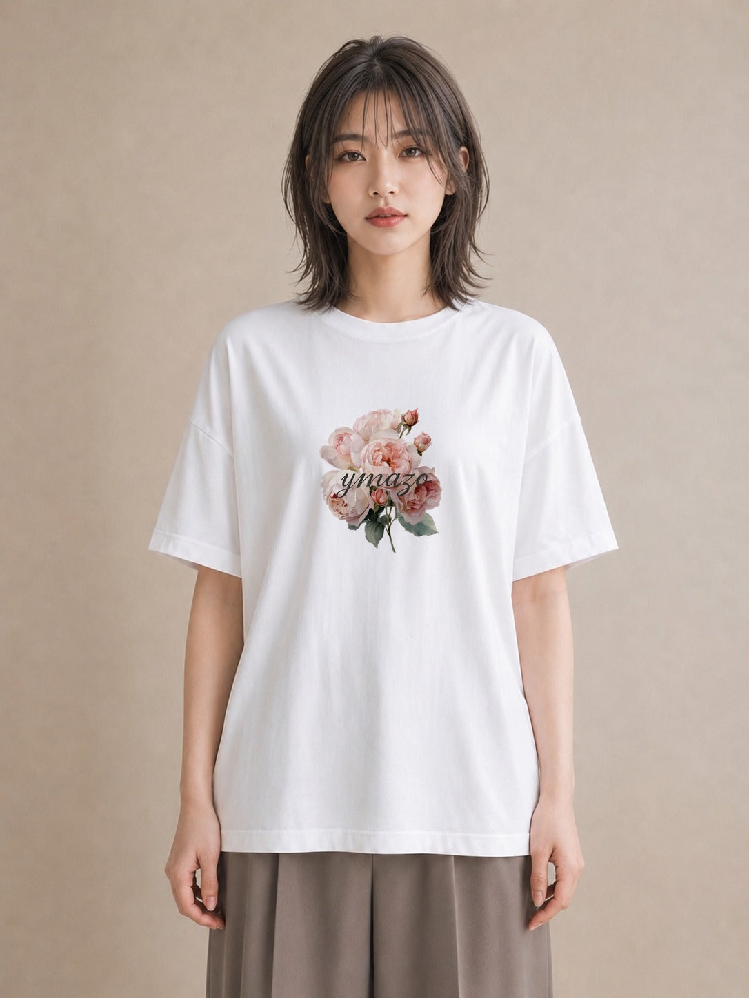 半袖Tシャツ レディース バラ 薔薇 ローズ 花 花柄 イラスト こなれ感 部屋着 女性向けギフト 白T