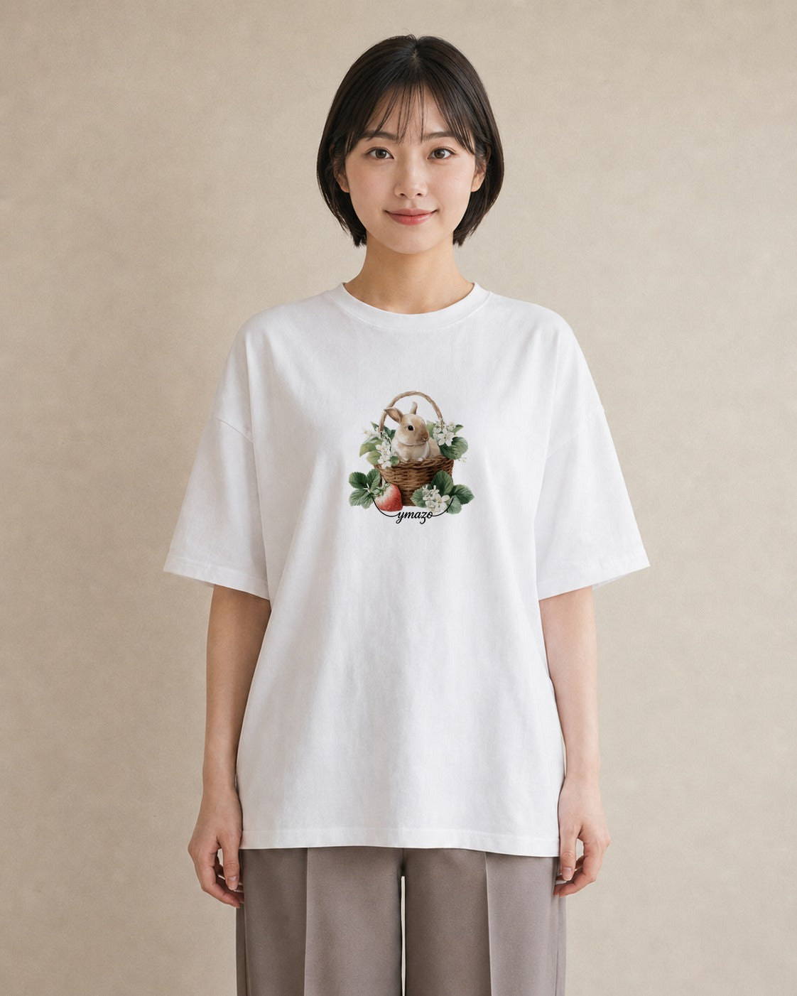 プリントTシャツ レディース ネザーランドドワーフ ペット 動物 イラスト カフェコーデ お揃い 親子 白T YMAZO