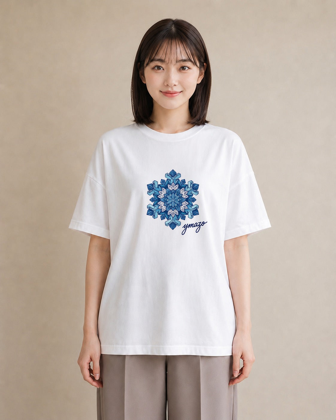 プリントTシャツ レディース 雪の結晶 星空 宇宙 イラスト きれいめ ラフ レイヤード 白T YMAZO