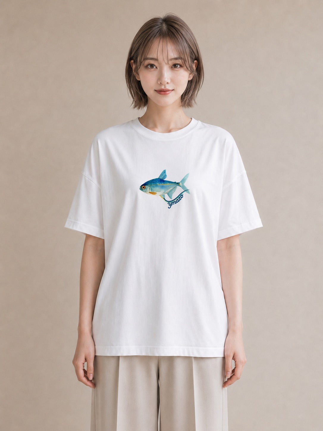 プリントTシャツ レディース 金魚 ペット 動物 イラスト ポップ 旅行用 海 白T YMAZO