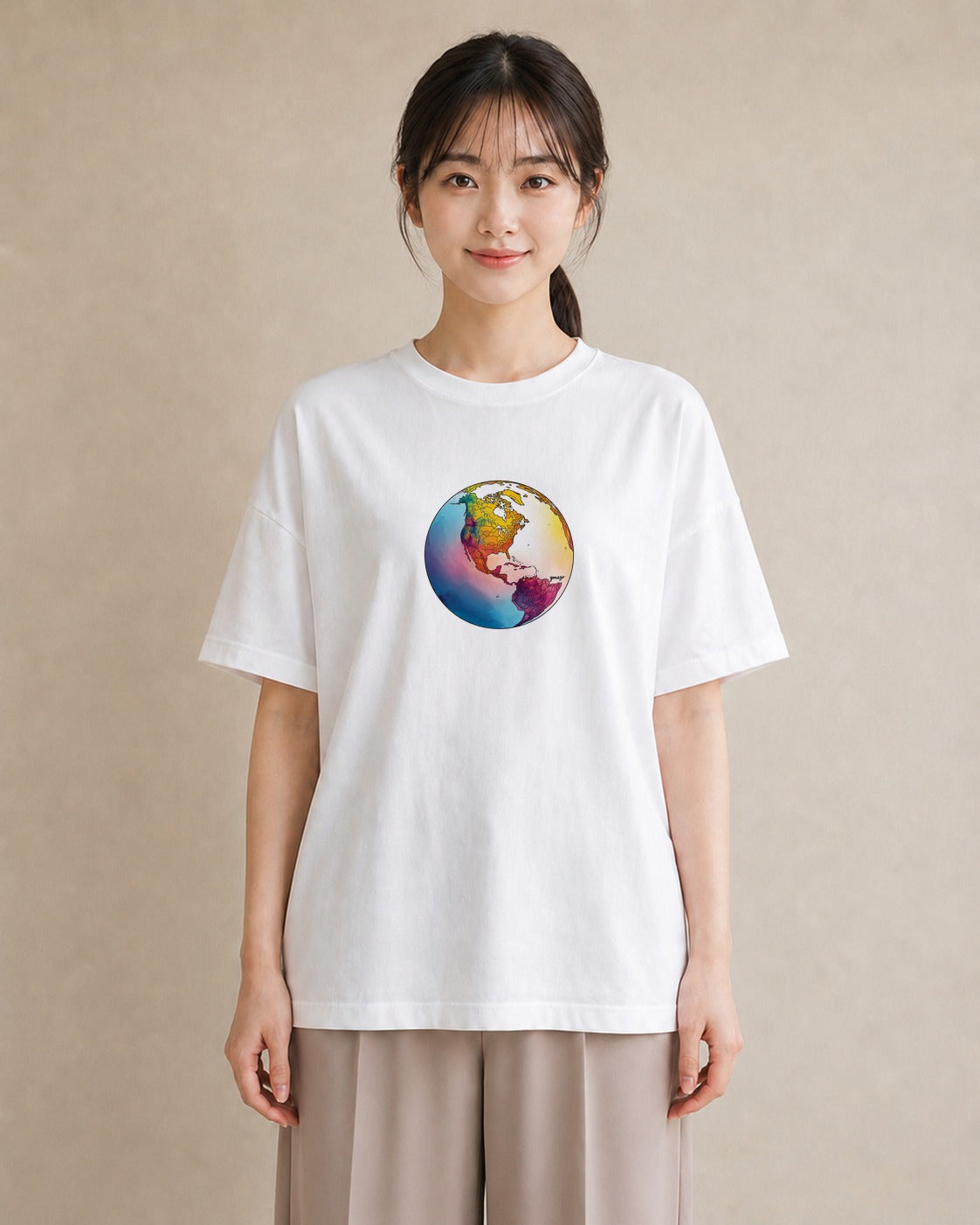 デザインTシャツ レディース 地球 星空 宇宙 イラスト ミニマル 女子会 お揃い 白T YMAZO