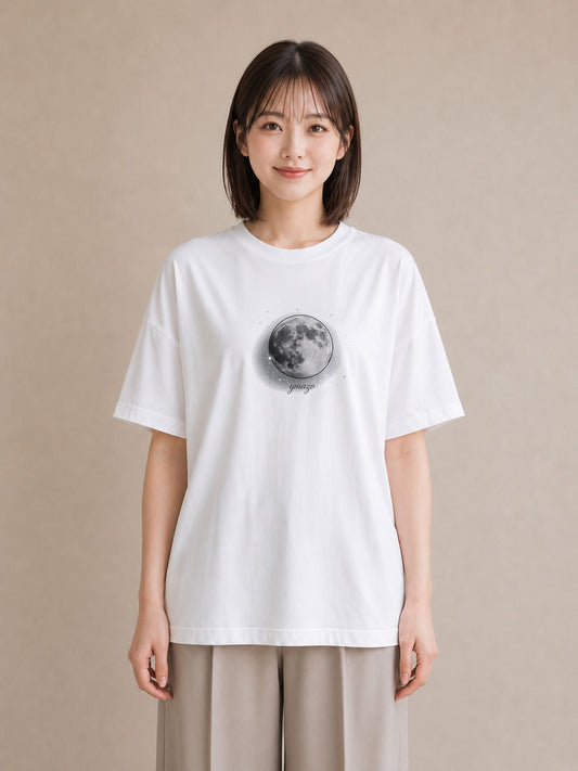 プリントTシャツ レディース 満月 星空 宇宙 イラスト アート風 旅行 母娘コーデ 白T YMAZO