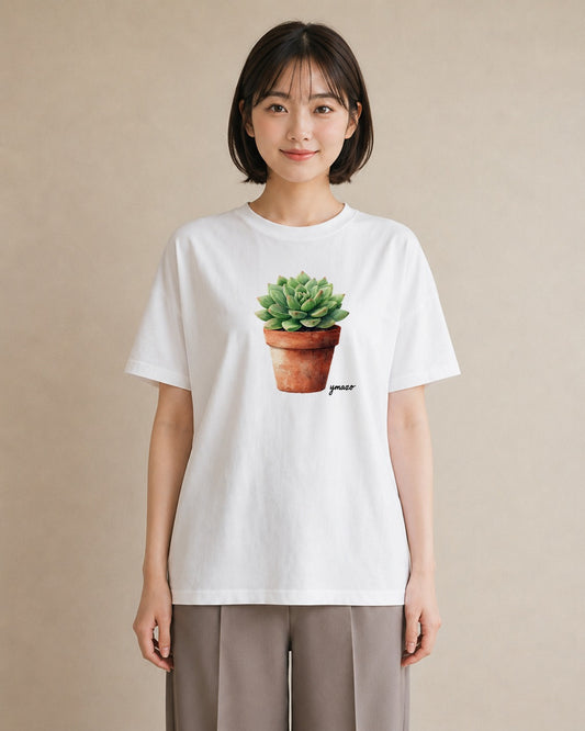 デザインTシャツ レディース 多肉植物 植物 ボタニカル イラスト シンプル 公園 ママ 白T YMAZO