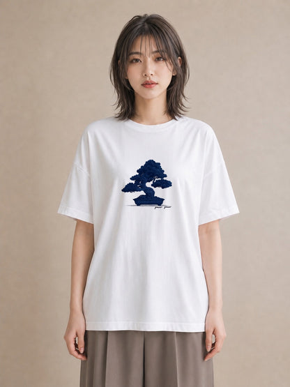 プリントTシャツ レディース 盆栽 植物 ボタニカル イラスト ゆるかわ 買い物 夏コーデ 白T YMAZO