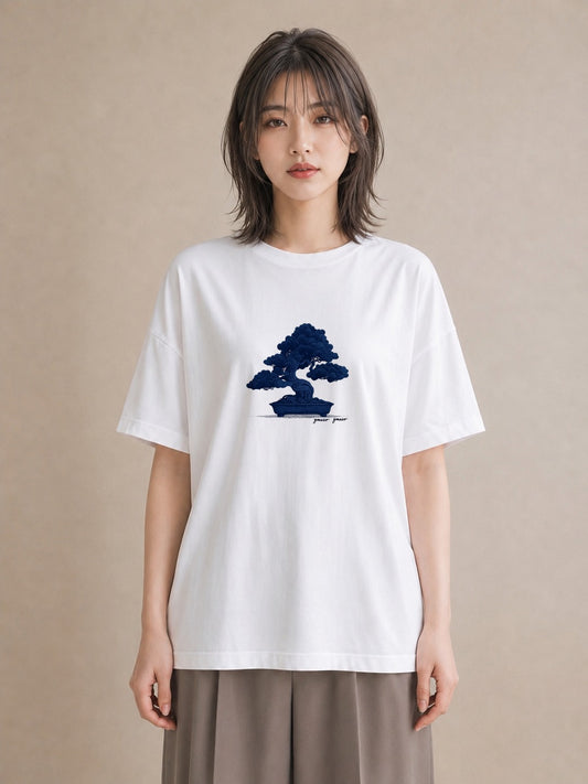 プリントTシャツ レディース 盆栽 植物 ボタニカル イラスト ゆるかわ 買い物 夏コーデ 白T YMAZO