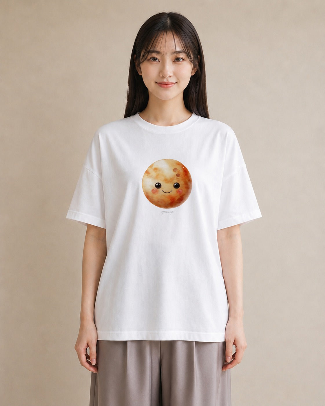 半袖Tシャツ レディース 月 星空 宇宙 イラスト 旅行コーデ ラフ レイヤード 白T YMAZO